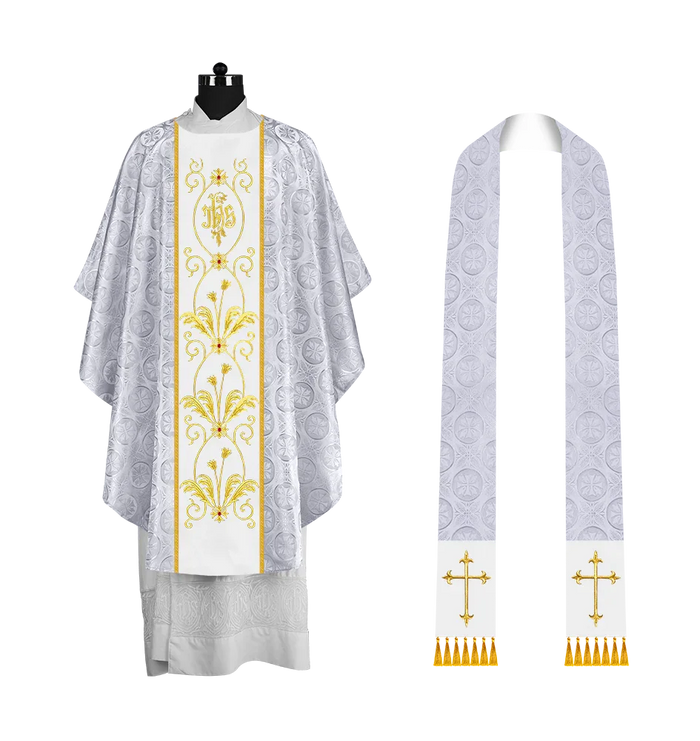 Gothic Chasuble with Elegant Embroidered Orphrey and IHS motif