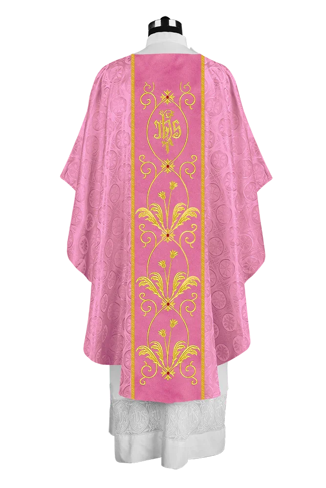 Gothic Chasuble with Elegant Embroidered Orphrey and IHS motif