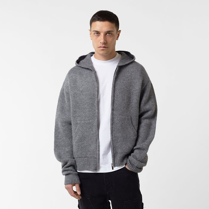 Men's  Charcoal Marl Knitted Full Zip Hoodie  FadedStore Front View