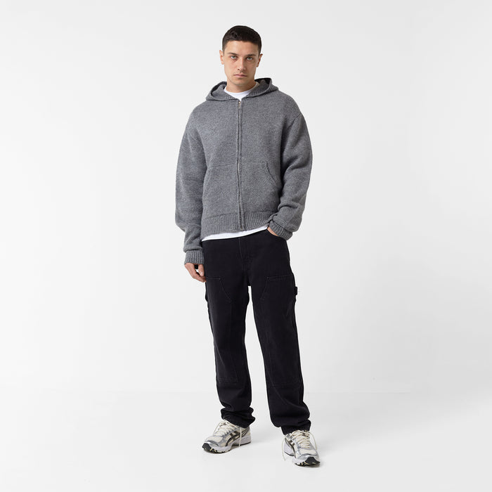 Knitted Full Zip Hoodie | Charcoal Marl
