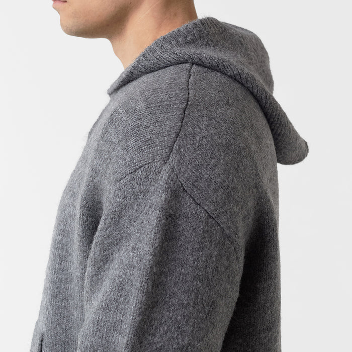 Knitted Full Zip Hoodie | Charcoal Marl