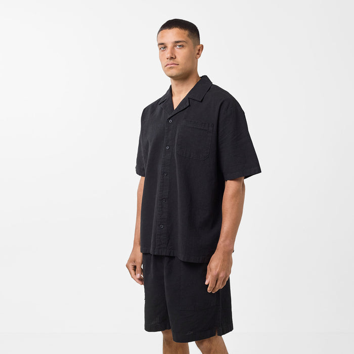 Men's  Black Linen Twinset  FadedStore Front View