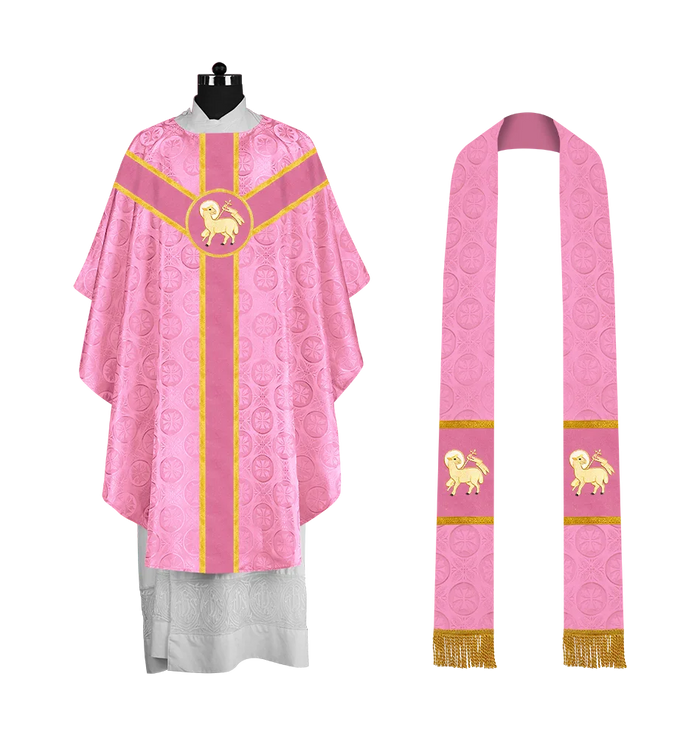 Liturgical Gothic Chasuble with Embroidered Motif and Plain Orphrey