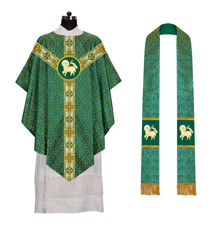 Liturgical Pugin Chasuble with Ornate Orphrey