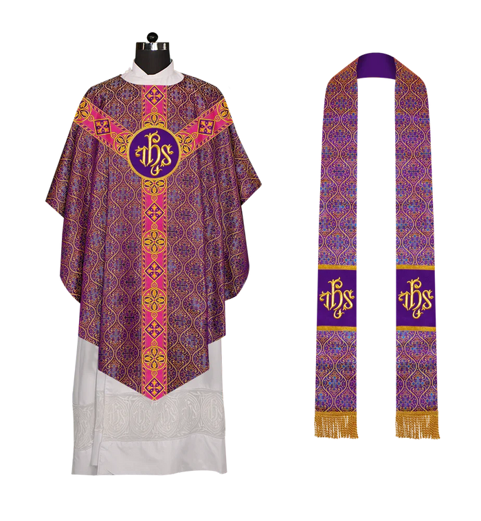 Liturgical Pugin Chasuble with Ornate Orphrey
