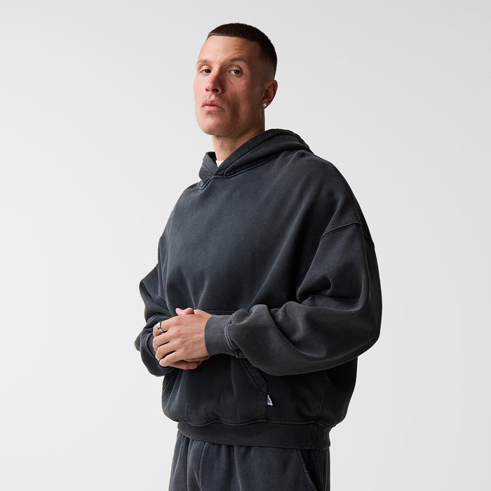 Loose Fit Cropped Hoodie | Black Wash