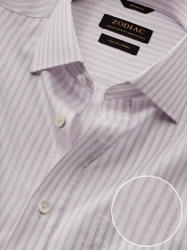 Marchetti Lilac Striped Full Sleeve Single Cuff Classic Fit Classic Formal Cotton Shirt