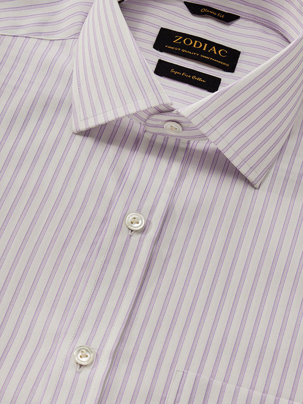 Marchetti Lilac Striped Full Sleeve Single Cuff Classic Fit Classic Formal Cotton Shirt