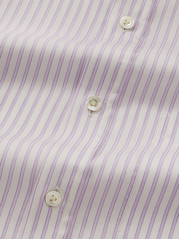 Marchetti Lilac Striped Full Sleeve Single Cuff Classic Fit Classic Formal Cotton Shirt