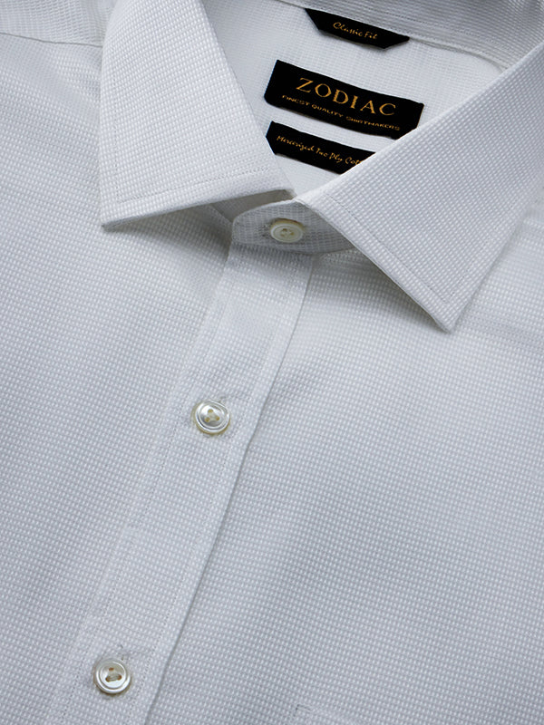 Marinetti White Solid Full Sleeve Single Cuff Classic Fit Classic Formal Two Ply Mercerized Cotton Shirt