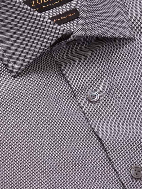 Marzeno Black Solid Full Sleeve Single Cuff Tailored Fit Semi Formal Dark Two Ply Mercerized Cotton Shirt