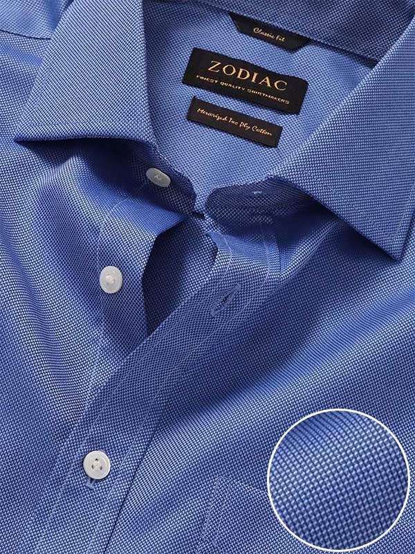 Marzeno Blue Solid Full Sleeve Single Cuff Classic Fit Semi Formal Dark Two Ply Mercerized Cotton Shirt