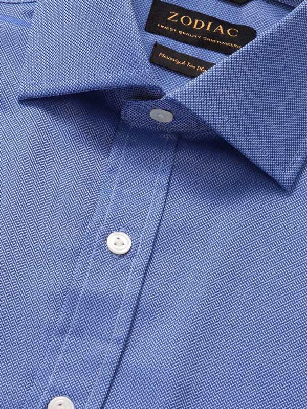Marzeno Blue Solid Full Sleeve Single Cuff Classic Fit Semi Formal Dark Two Ply Mercerized Cotton Shirt