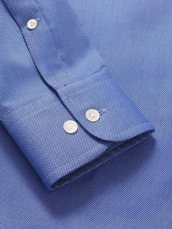 Marzeno Blue Solid Full Sleeve Single Cuff Classic Fit Semi Formal Dark Two Ply Mercerized Cotton Shirt