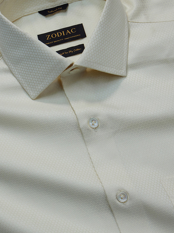 Matera Cream Solid Full Sleeve Double Cuff Tailored Fit Classic Formal Two Ply Mercerized Cotton Shirt