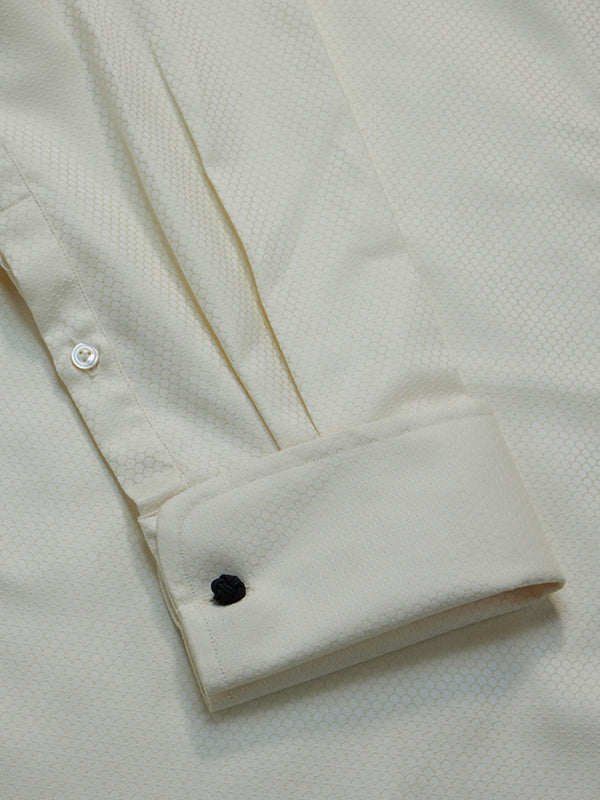 Matera Cream Solid Full Sleeve Double Cuff Tailored Fit Classic Formal Two Ply Mercerized Cotton Shirt