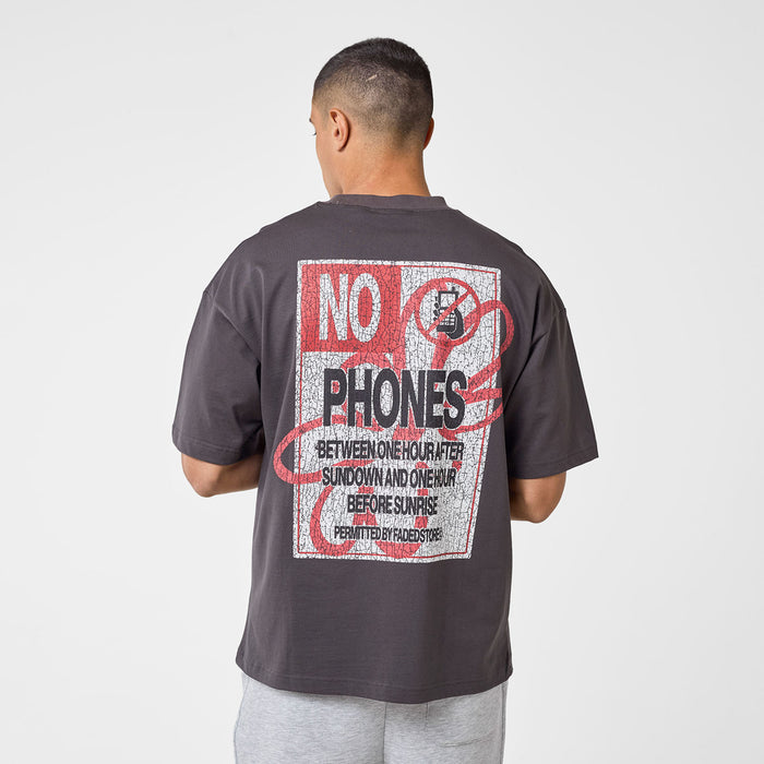 Men's Grey  No Phones T-Shirt FadedStore Front View