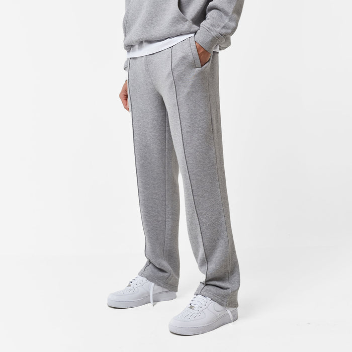 Men's  Mid Grey Marl Open Hem Pleated Jogger  FadedStore Front View