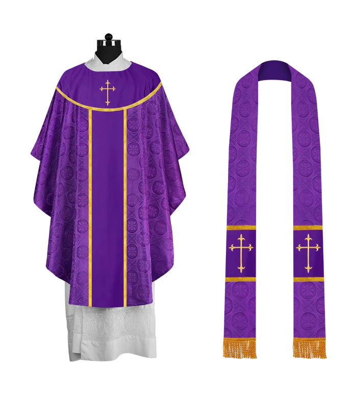 Ornate Gothic Chasuble with embroidered Cross Motif