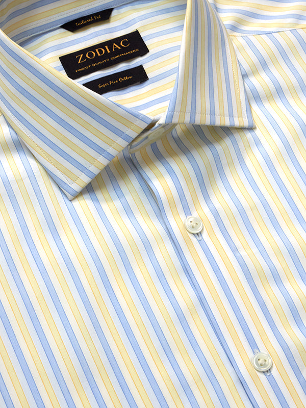 Palladio Yellow Striped Half Sleeve Tailored Fit Classic Formal Super Fine Cotton Shirt
