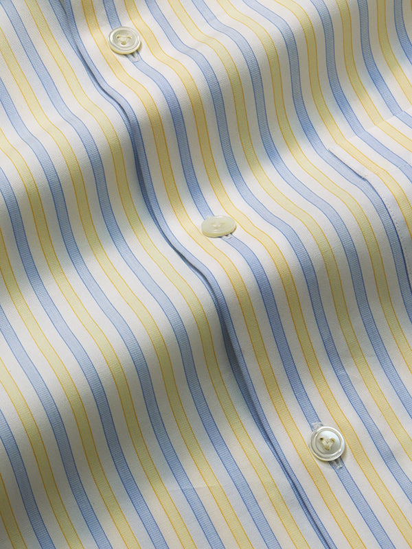 Palladio Yellow Striped Half Sleeve Tailored Fit Classic Formal Super Fine Cotton Shirt