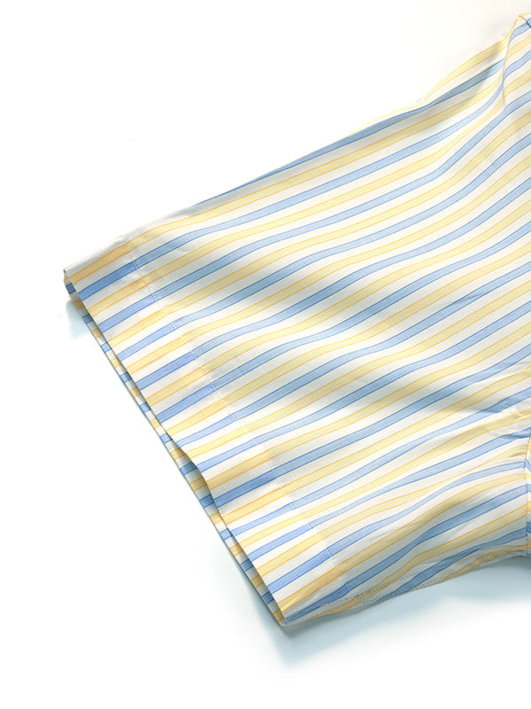Palladio Yellow Striped Half Sleeve Tailored Fit Classic Formal Super Fine Cotton Shirt