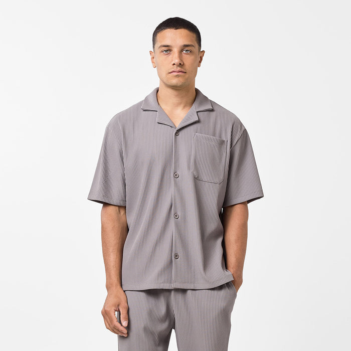 Men's  Mushroom Short Sleeve Pleated Shirt  FadedStore Front View