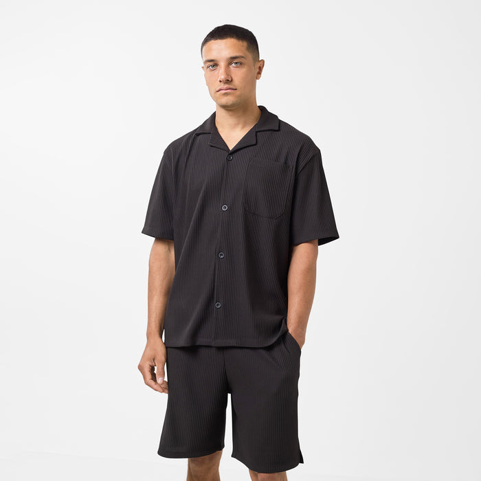 Men's  Black Pleated Shirt Twinset  FadedStore Front View