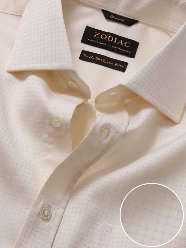 Ponte Cream Check Full Sleeve Double Cuff Classic Fit Classic Formal Two Ply Mercerized Cotton Shirt
