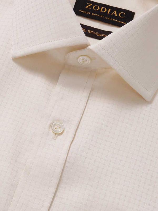 Ponte Cream Check Full Sleeve Double Cuff Classic Fit Classic Formal Two Ply Mercerized Cotton Shirt
