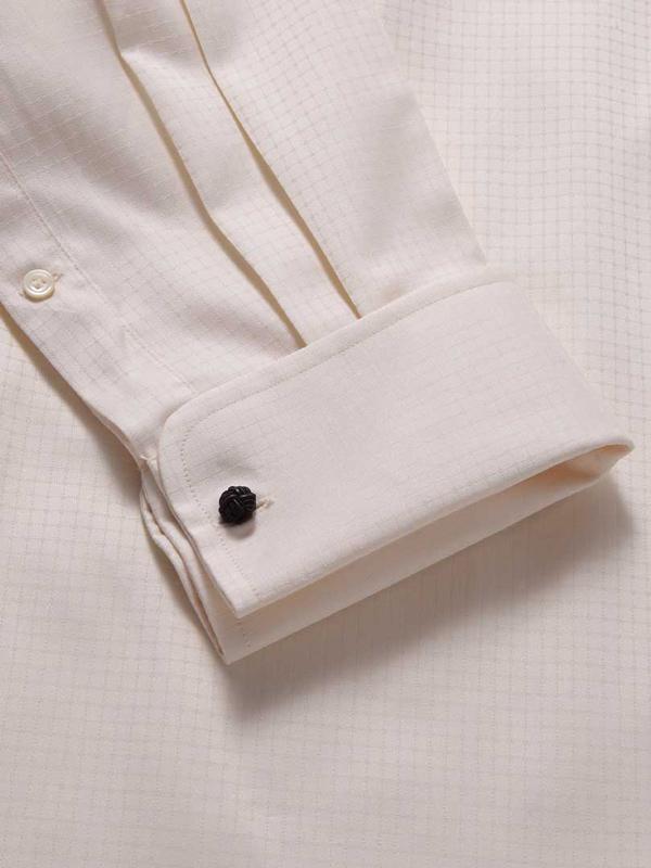 Ponte Cream Check Full Sleeve Double Cuff Classic Fit Classic Formal Two Ply Mercerized Cotton Shirt