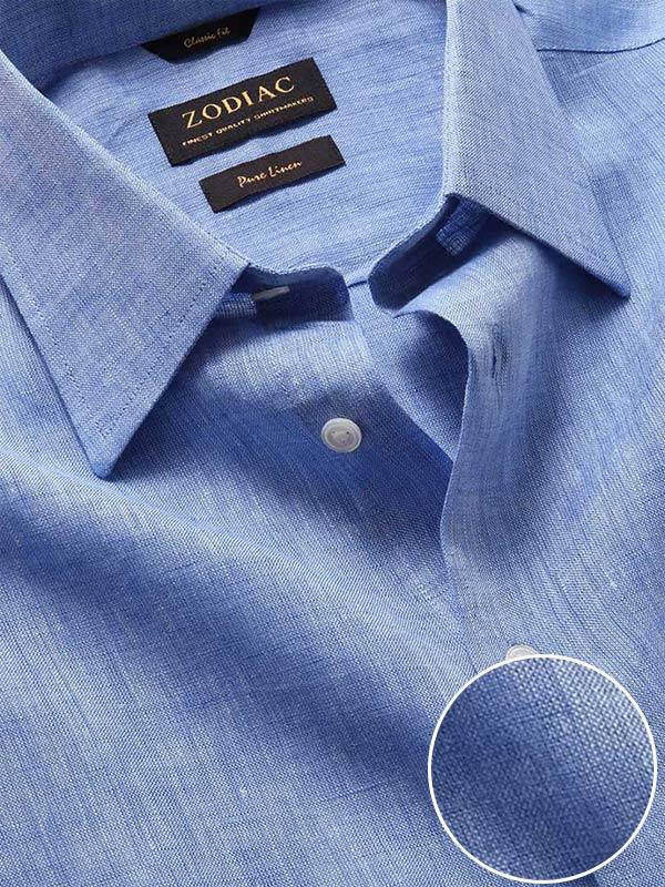 Positano Blue Solid Half Sleeve Classic Fit Semi Formal European Flax Linen Shirt