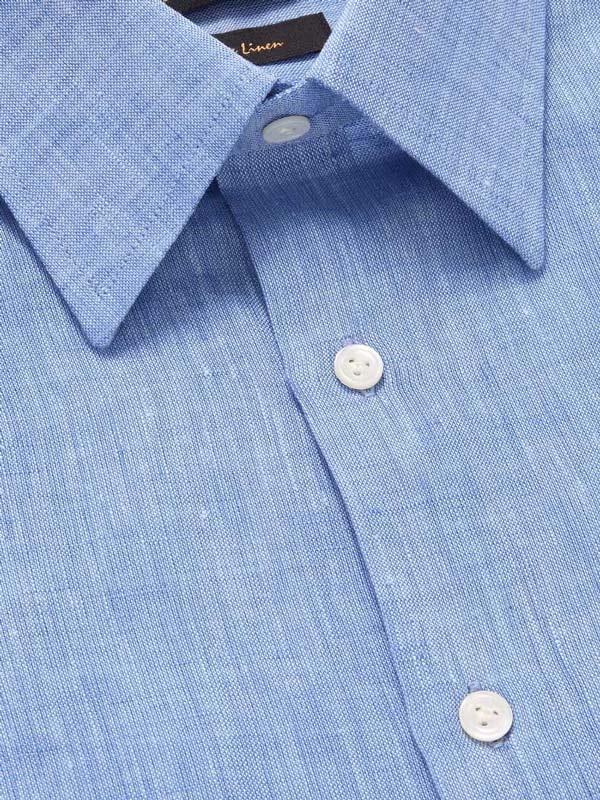 Positano Blue Solid Half Sleeve Classic Fit Semi Formal European Flax Linen Shirt