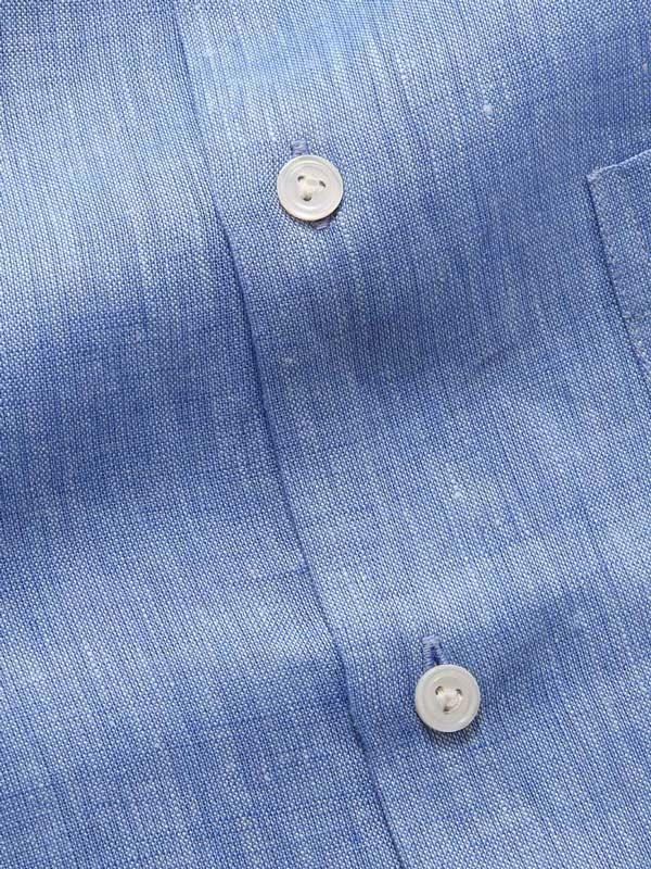 Positano Blue Solid Half Sleeve Classic Fit Semi Formal European Flax Linen Shirt