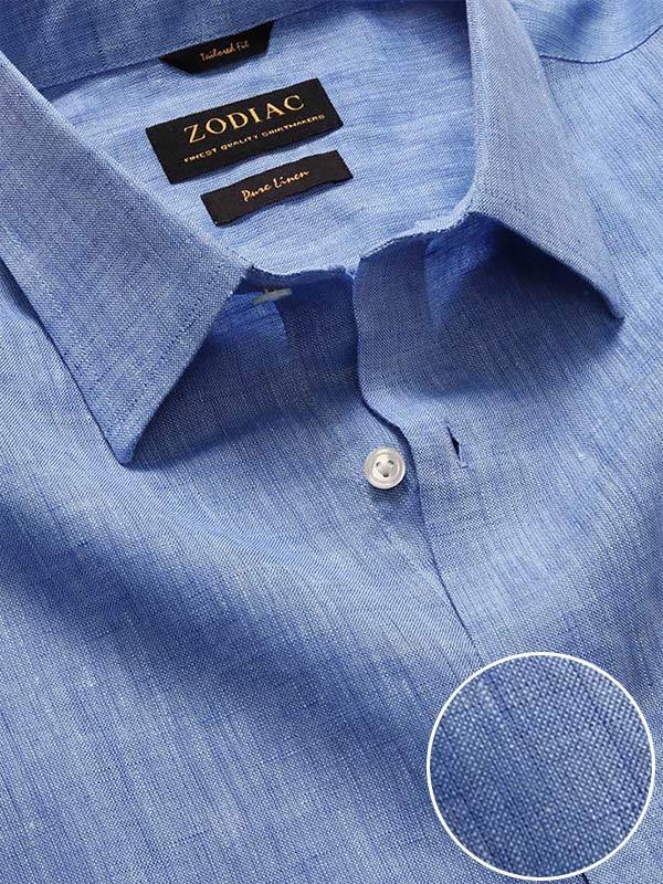 Positano Blue Solid Half Sleeve Tailored Fit Semi Formal European Flax Linen Shirt