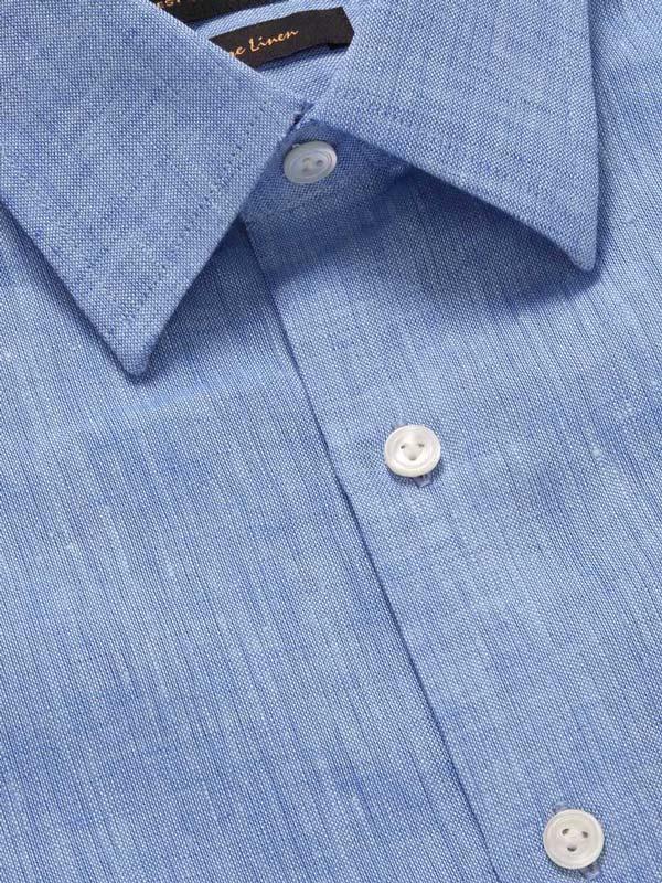 Positano Blue Solid Half Sleeve Tailored Fit Semi Formal European Flax Linen Shirt