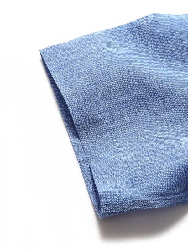 Positano Blue Solid Half Sleeve Tailored Fit Semi Formal European Flax Linen Shirt