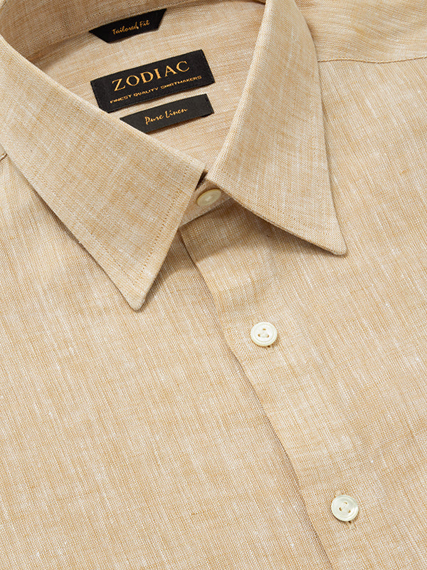 Positano Sand Solid Half Sleeve Tailored Fit Semi Formal European Flax Linen Shirt