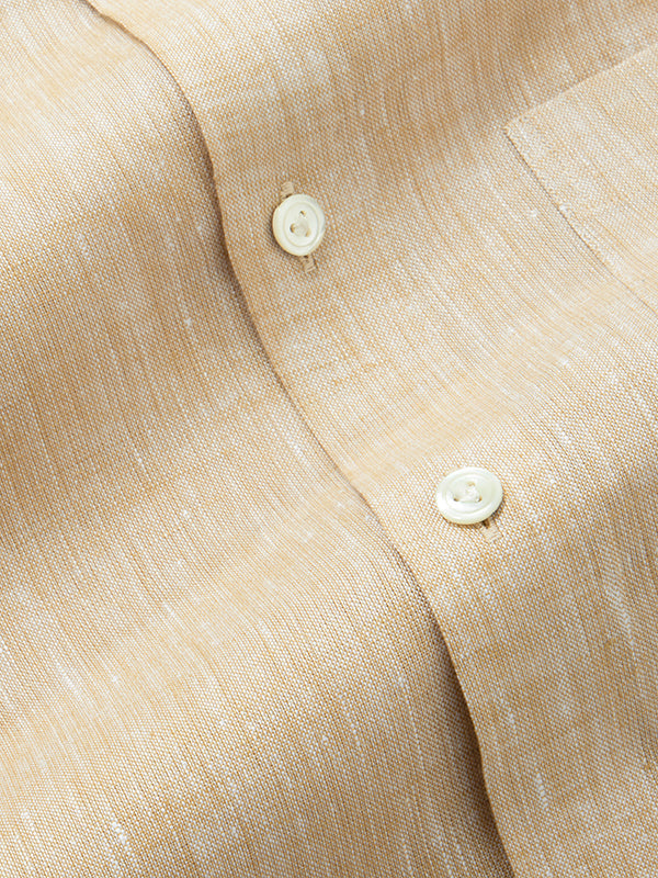Positano Sand Solid Half Sleeve Tailored Fit Semi Formal European Flax Linen Shirt