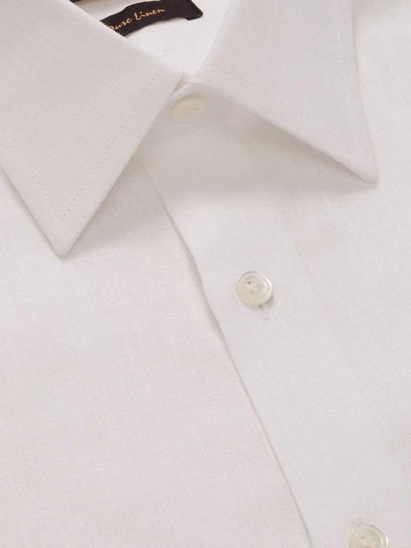 Positano White Solid Half Sleeve Tailored Fit Semi Formal European Flax Linen Shirt