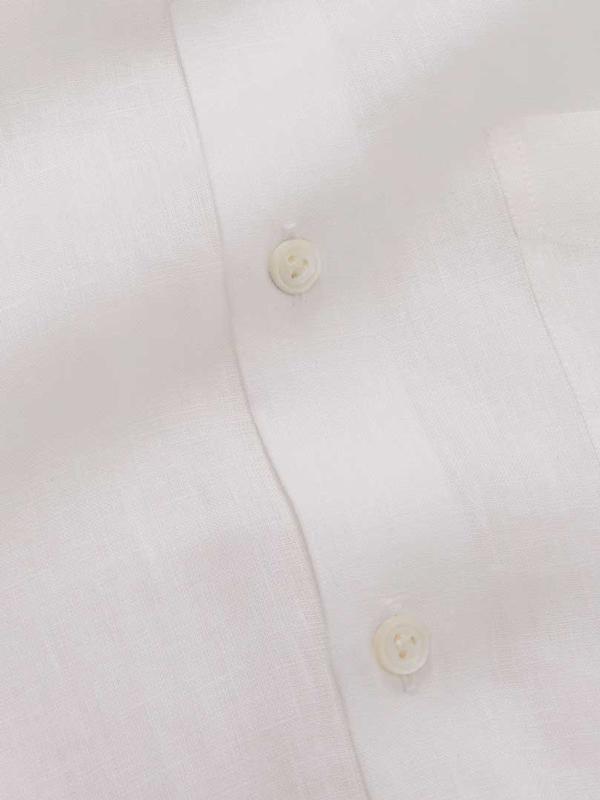 Positano White Solid Half Sleeve Tailored Fit Semi Formal European Flax Linen Shirt
