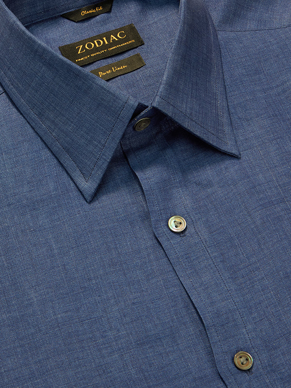 Praiano Royal Solid Full Sleeve Single Cuff Classic Fit Semi Formal French Flax Linen Shirt