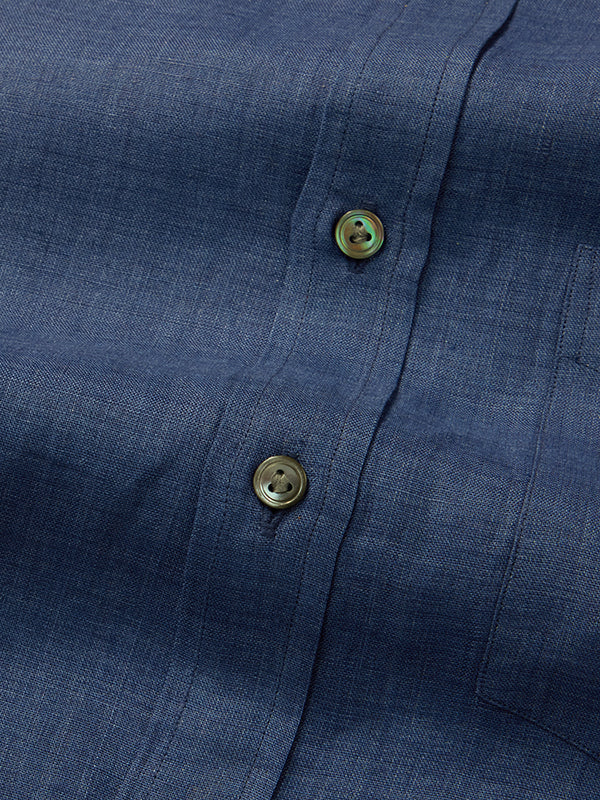 Praiano Royal Solid Full Sleeve Single Cuff Classic Fit Semi Formal French Flax Linen Shirt