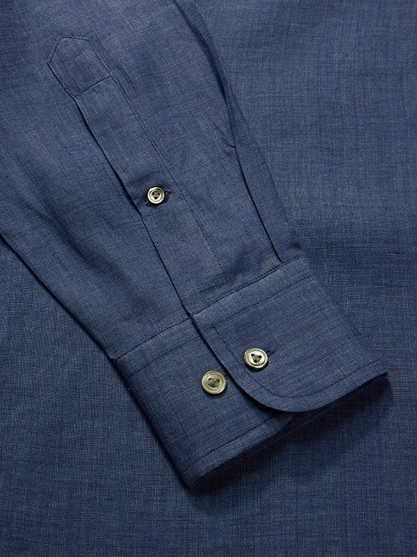 Praiano Royal Solid Full Sleeve Single Cuff Classic Fit Semi Formal French Flax Linen Shirt
