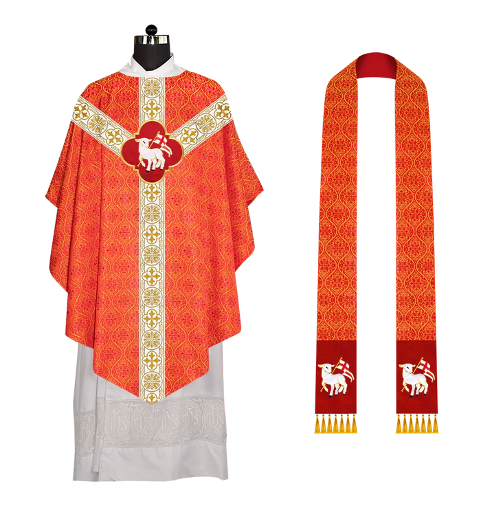 Pugin Chasuble Vestment with Elegant motif and Braided orphrey