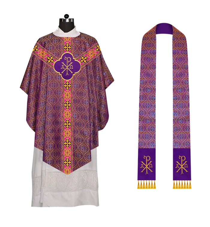Pugin Chasuble Vestment with Elegant motif and Braided orphrey