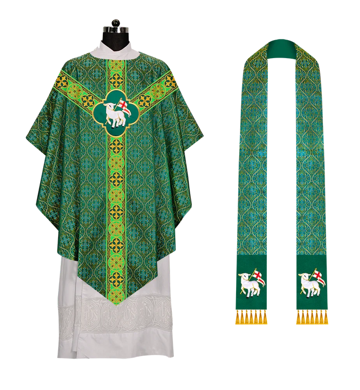 Pugin Chasuble Vestment with Elegant motif and Braided orphrey