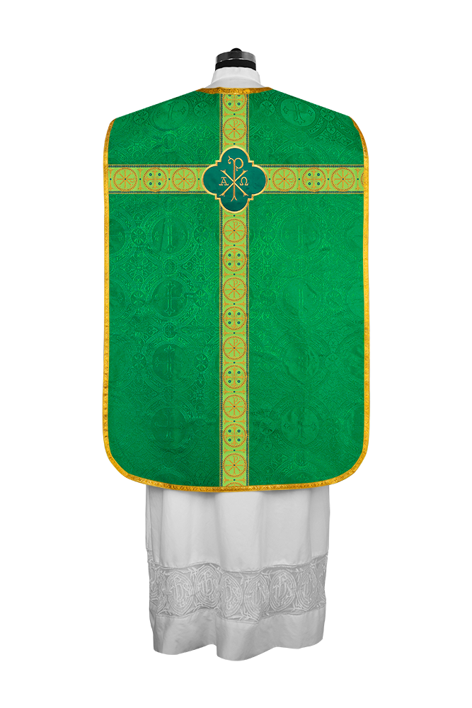 Roman Chasuble Vestment with Spiritual Motif and Ornate Braids