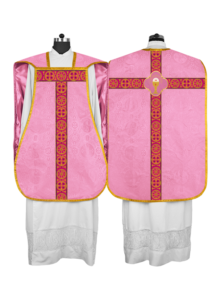 Roman Chasuble Vestment with Spiritual Motif and Ornate Braids