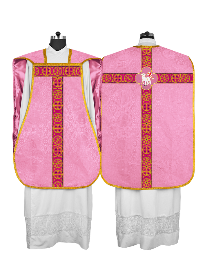 Roman Chasuble Vestment with Spiritual Motif and Ornate Braids